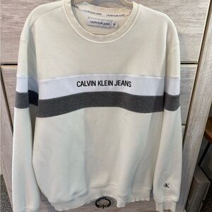 Calvin Klein Jeans White and Gray Crewneck Sweater